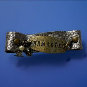 Lenny and Eva Leather Bracelet Metal Plaque Namaste Adjustable